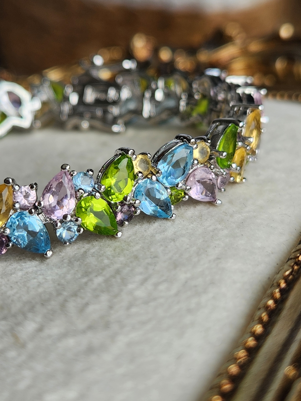 Artisan Multicolor Glass Teardrop Bracelet - Blue, Green, Yellow, Purple - Picture 5 of 11